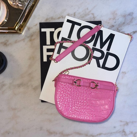 New Talbots Pink Leather Croc Embossed Crossbody Bag - Picture 1 of 13